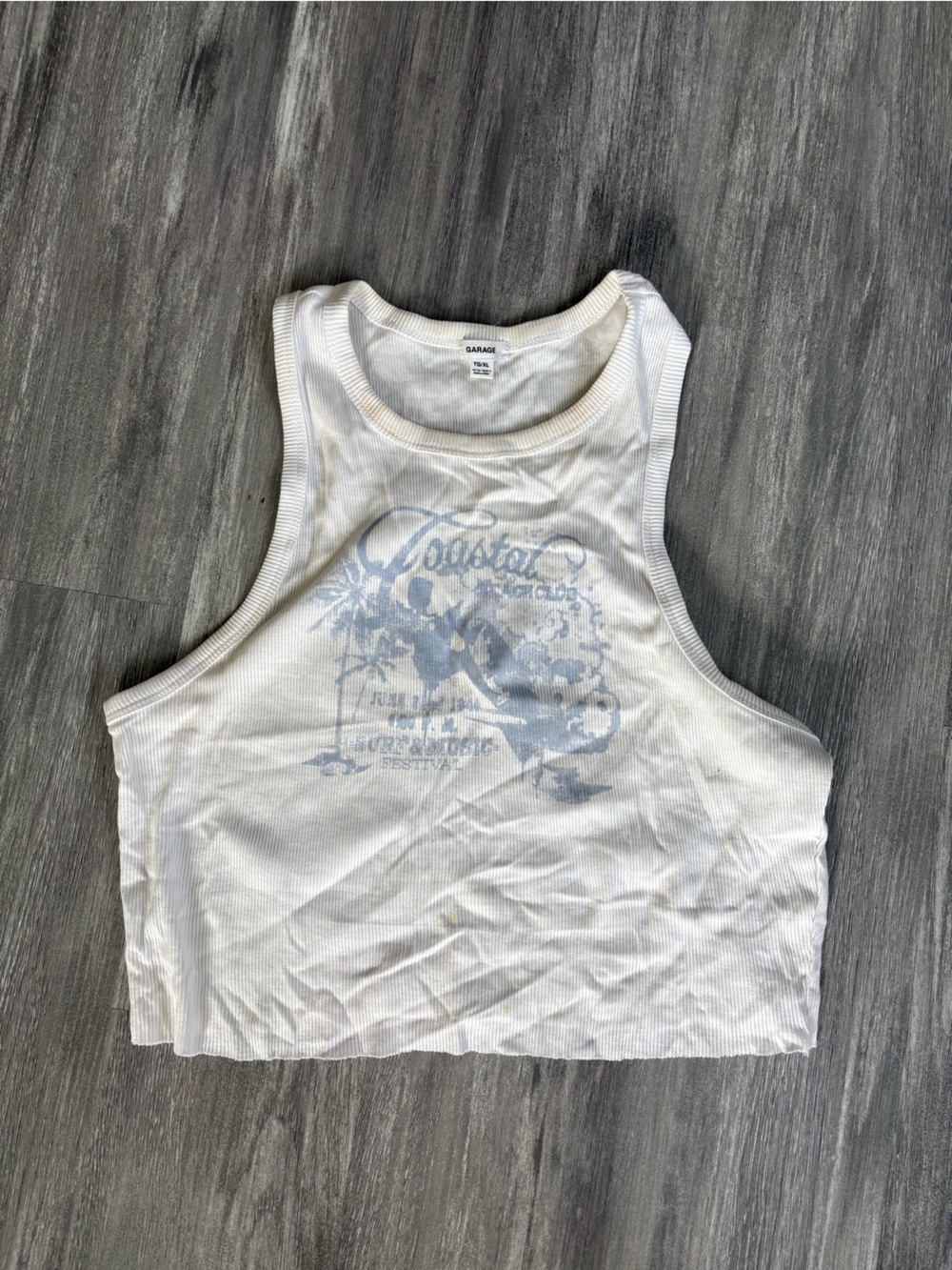 Garage White Tank with Light Blue Graphic